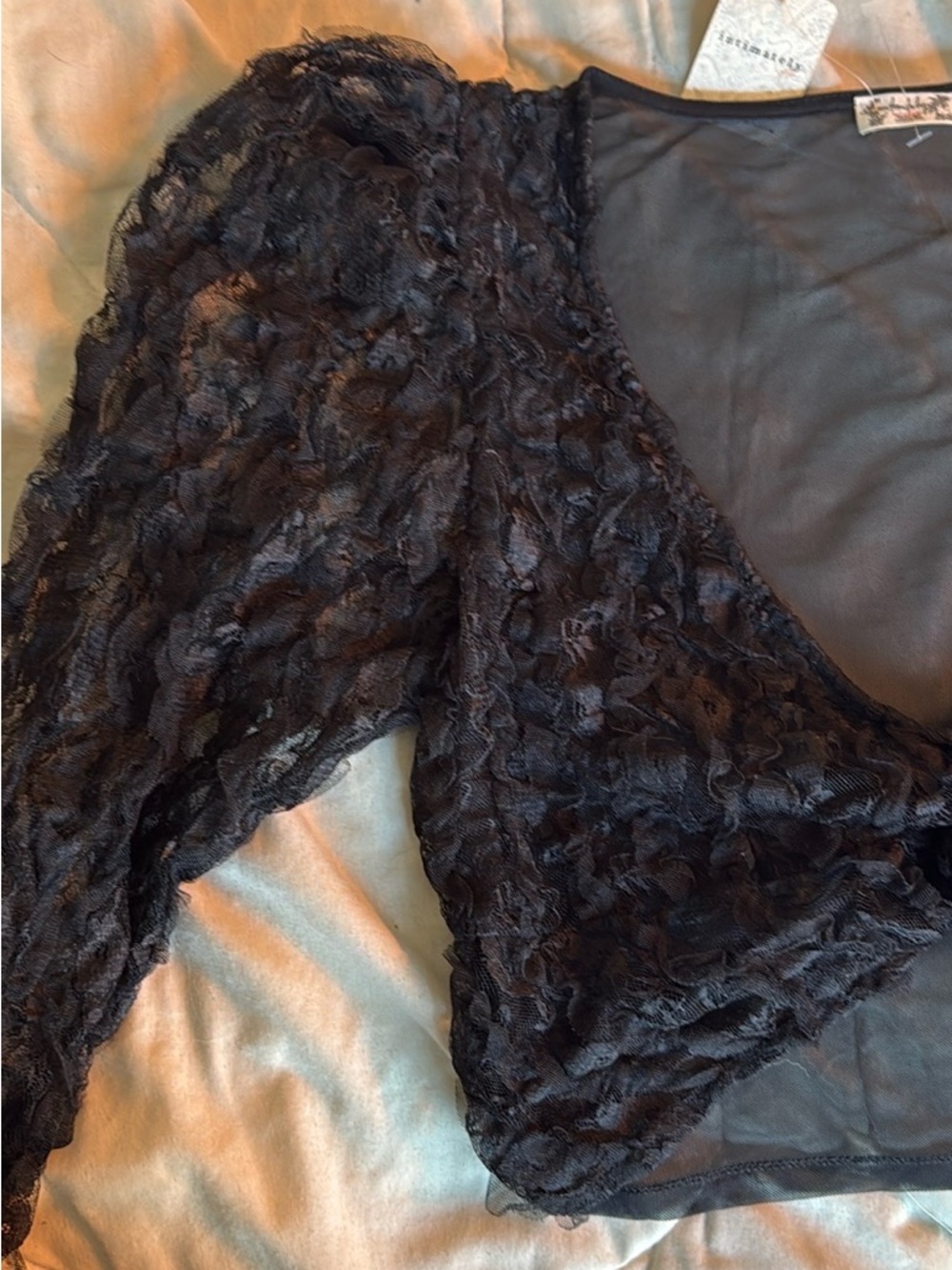 Free People Black Lace Long-Sleeve Wrap Top - Picture 12 of 12